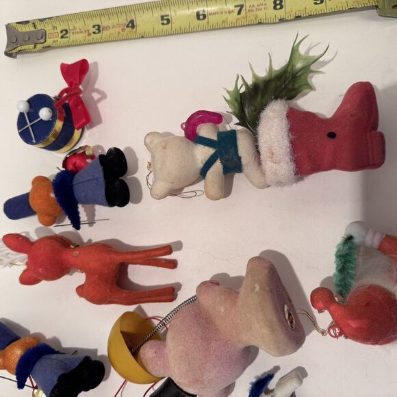 Mid Century Christmas Ornaments Lot Vintage Flocked Wood...